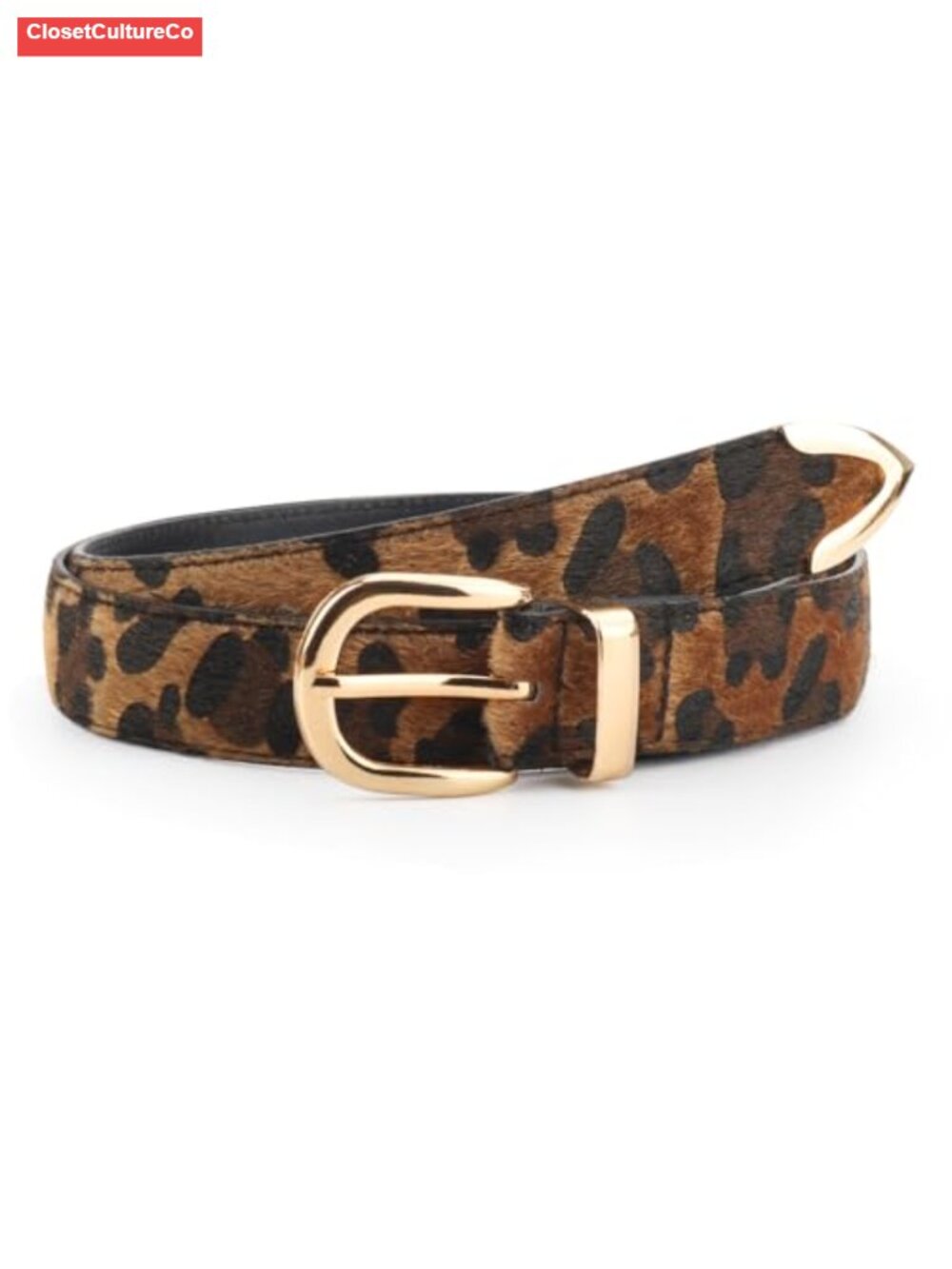 Leopard Print Faux Fur Calf Hair Belt with Gold Buckle Adjustable